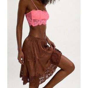 Free People Brown Lace-Trim Circle Skirt